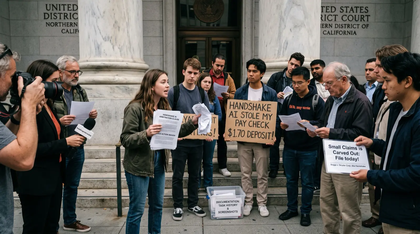 Handshake AI lawsuit 2026 — the Boggs v. Stryder Corp. class action, the August pay failure, and the records to save