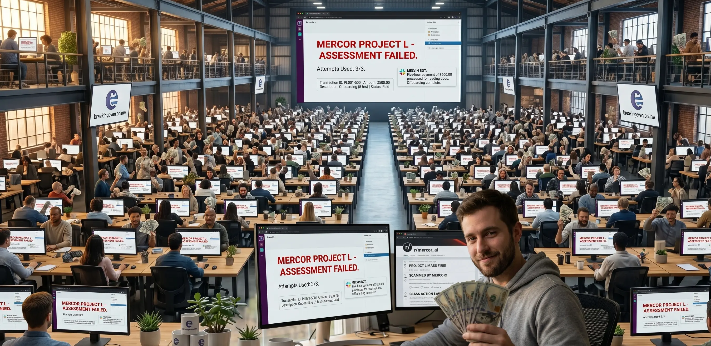 Mercor Project L Slack panel showing over 11,000 contractors and a passed-assessment confirmation — inside the May 2026 hire-and-fire cycle
